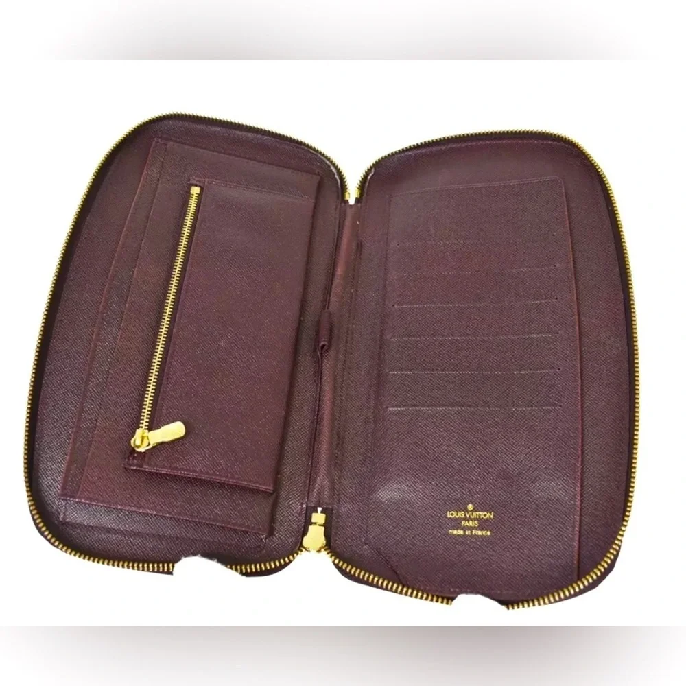 Louis Vuitton Atoll Taiga Large Travel Case Organizer Wallet Burgundy Gold LV
